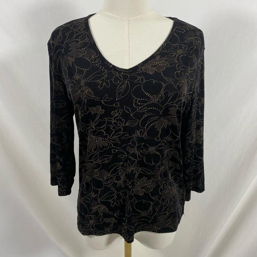 Briggs new york black and brown floral top size medium whimsigoth‎ vintage